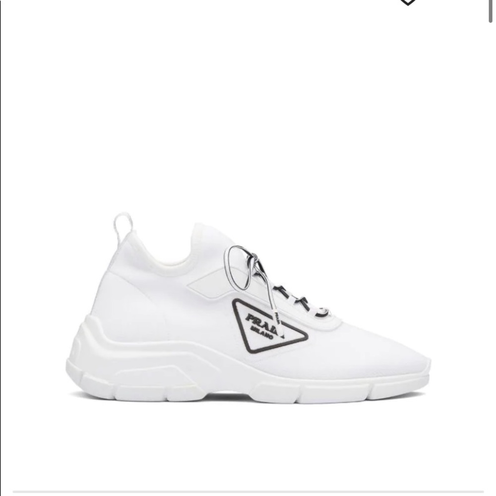 Prada low top knit sneakers Size 37.5 Black And White With Logo.